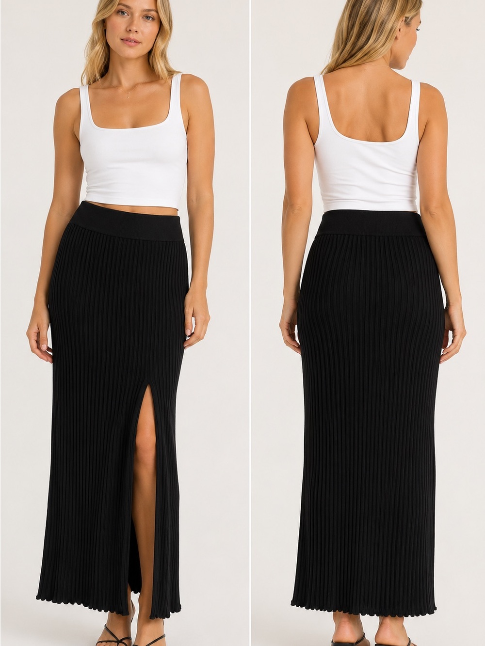 Aritzia Babton Ribbed Black Maxi Skirt with Front Slit